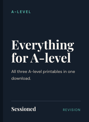 Cover of Everything for A-level: navy, with the level and the title set large, and the Sessioned imprint along the foot.