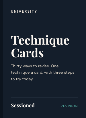 Cover of The University Technique Cards: navy, with the level and the title set large, and the Sessioned imprint along the foot.